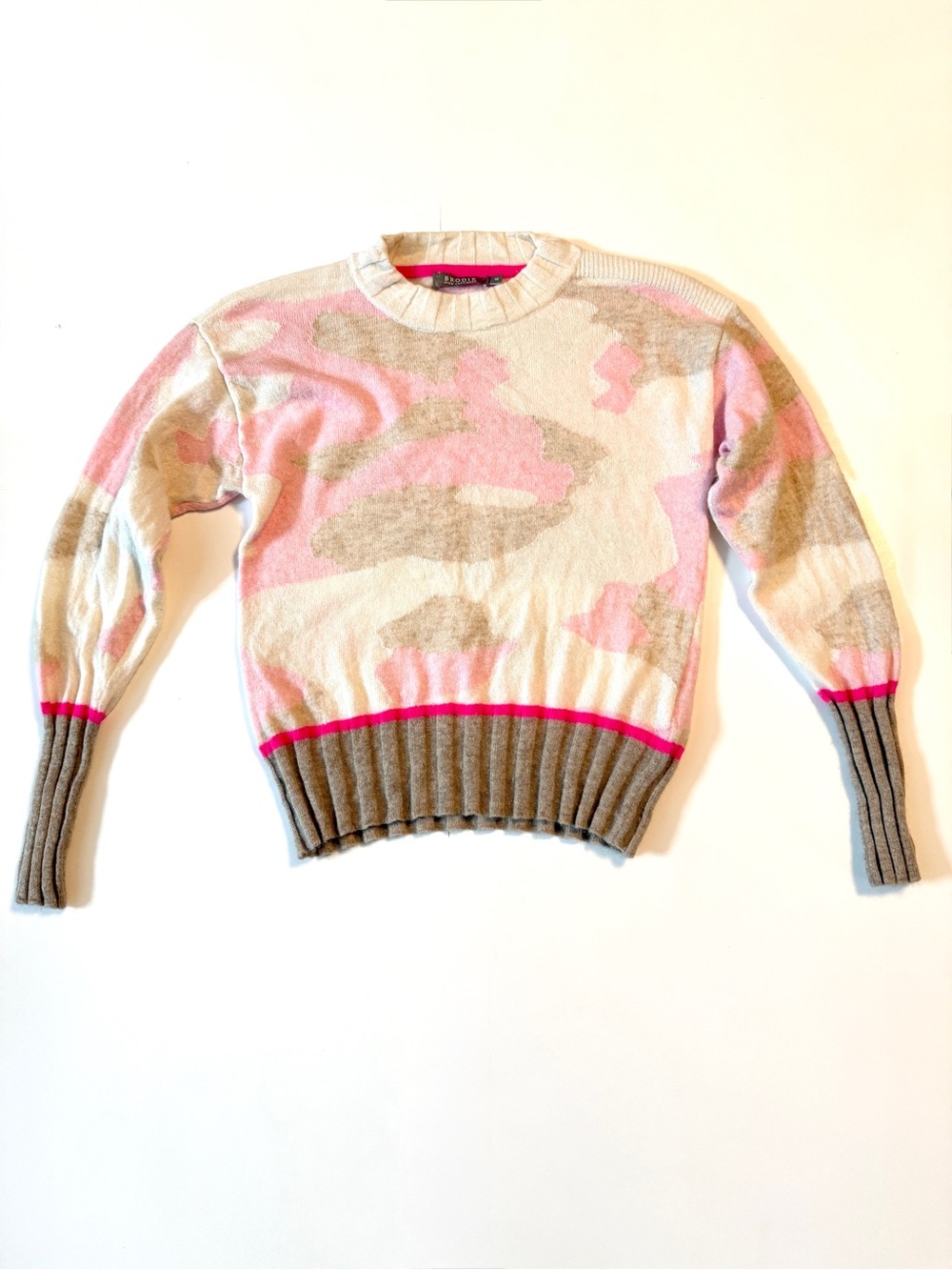 Brodie 100% Cashmere Crewneck Sweater Pink Camo Size Small